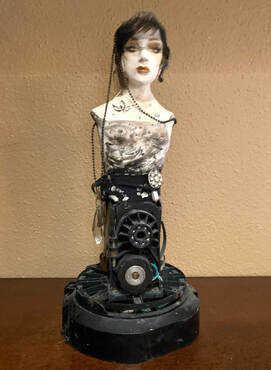Boho, Steampunk , Street art, inspired Sculptural ceramic figures assembled with found objects by Alicia Tapp