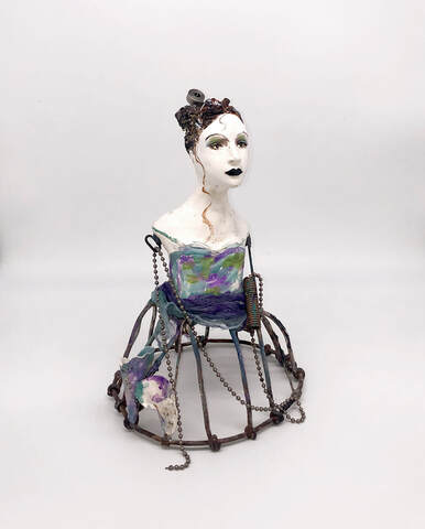 Boho, Steampunk , Street art, inspired Sculptural ceramic figures assembled with found objects by Alicia Tapp