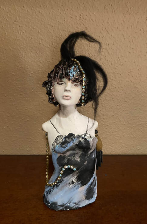 My Lady Blue. San Antonio, Texas Figurative sculpture with found objects with Rhinestones 