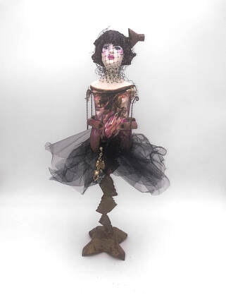 Steampunk, street art, Boho Inspired ,Figurative ceramic sculpture assembled with found objects by Alicia Tapp